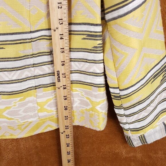 CHICOS Womens Jacket Size 0 Small Yellow Gray Moto Zip Up Aztec Jacquard - Picture 5 of 8